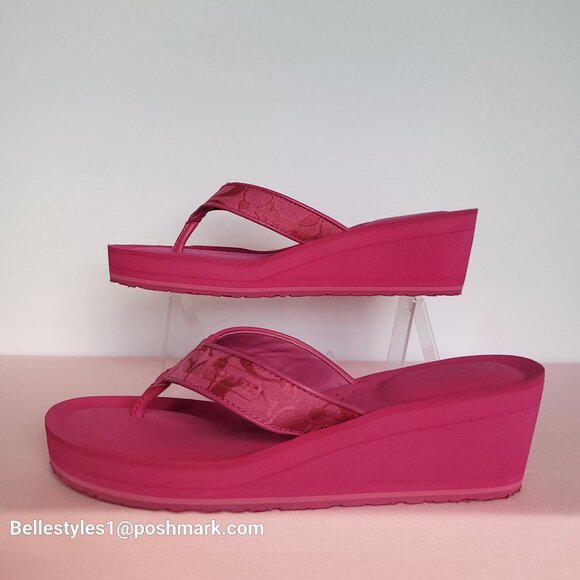 COACH Jaicee Wedge Platform Sandals in Signature Fabric-Fuchsia color.Size 9.5B⭐ - Picture 11 of 16